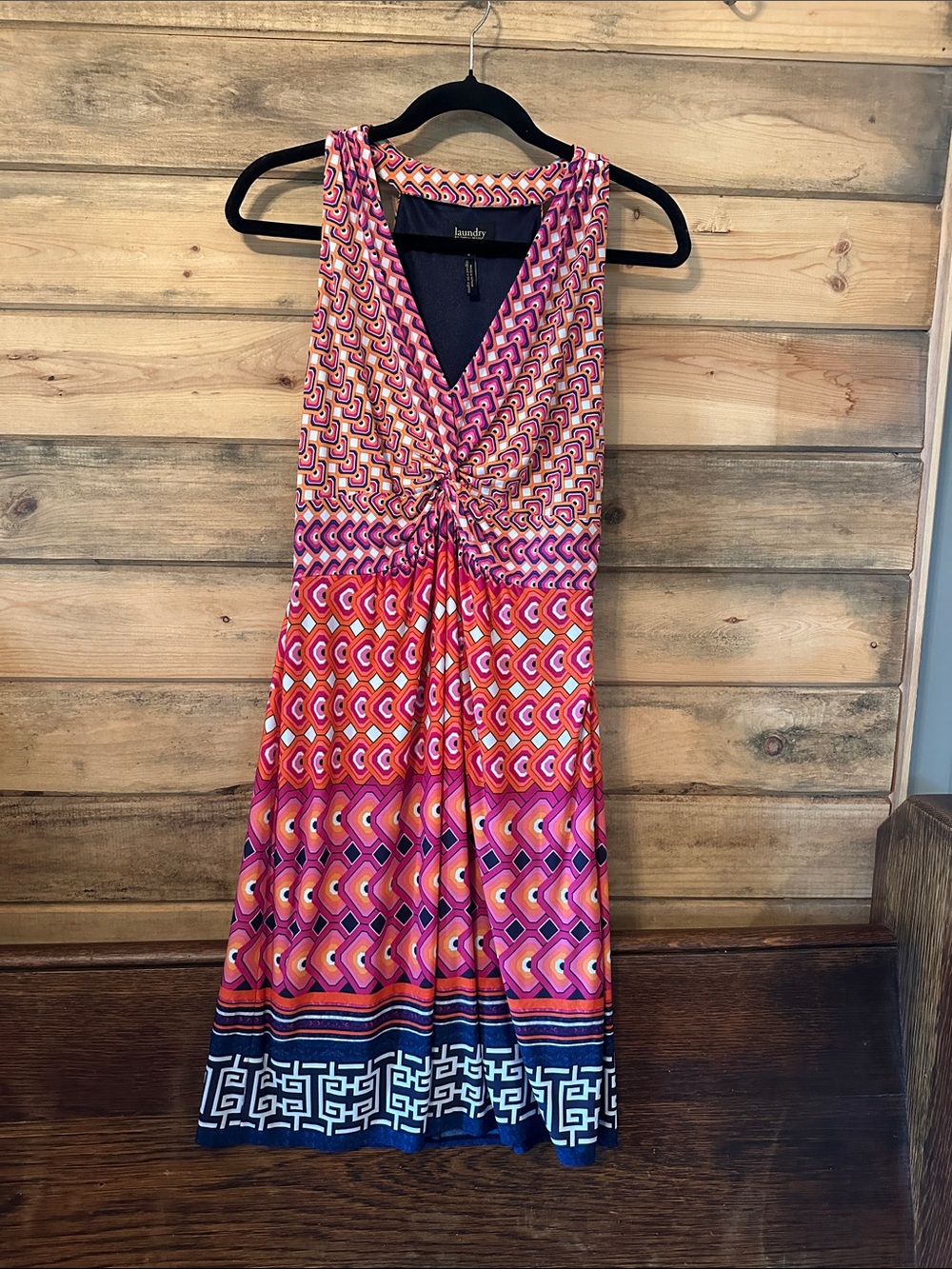 Laundry By Shelli Segal Pink and Orange Patterned Twist-Front Midi Dress